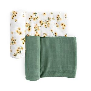 NWT Little Unicorn Deluxe Bamboo Muslin Swaddle Blanket 2 Pack Ditsy Sunflower